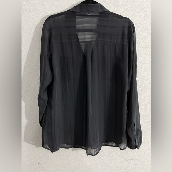 Express Portofino Long Sleeve Mesh Blouse with Vertical Stripes - Picture 2 of 3